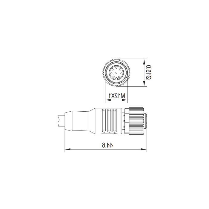 M12 8Pin, straight female, single-end precast PVC non-flexible cable, gray sheathing, 64S423-XXX